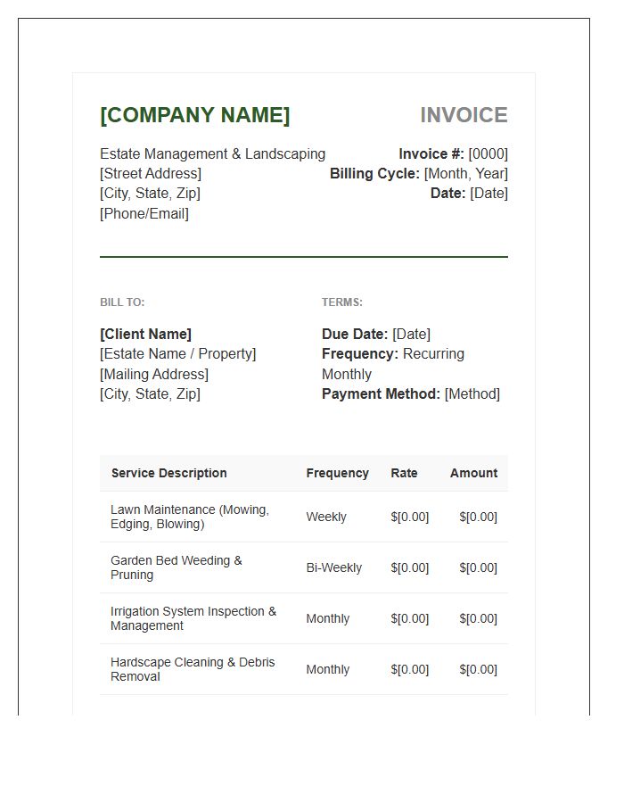Estate Management Landscaping Recurring Invoice Template