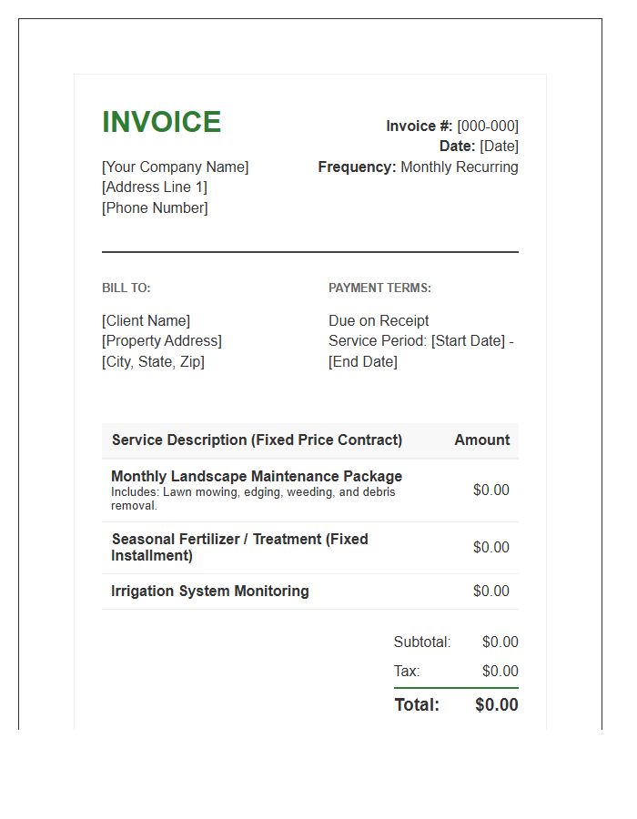 Fixed Price Landscaping Recurring Invoice Template