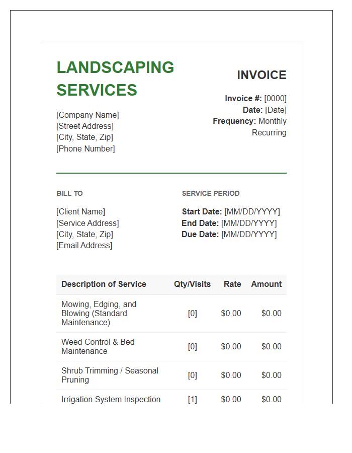 Landscaping Contractor Recurring Invoice Template