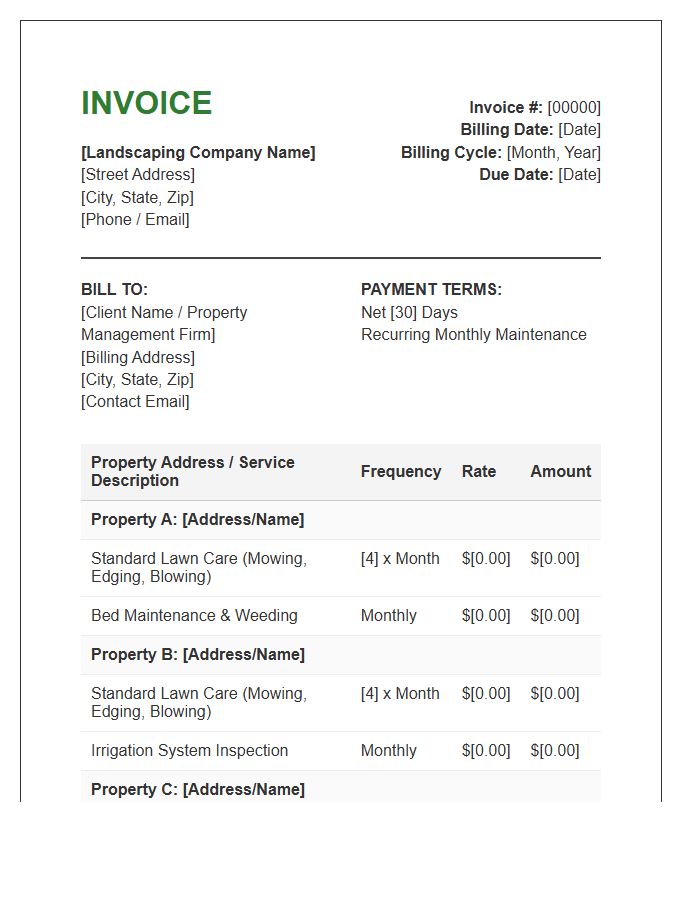 Multi Property Landscaping Recurring Invoice Template