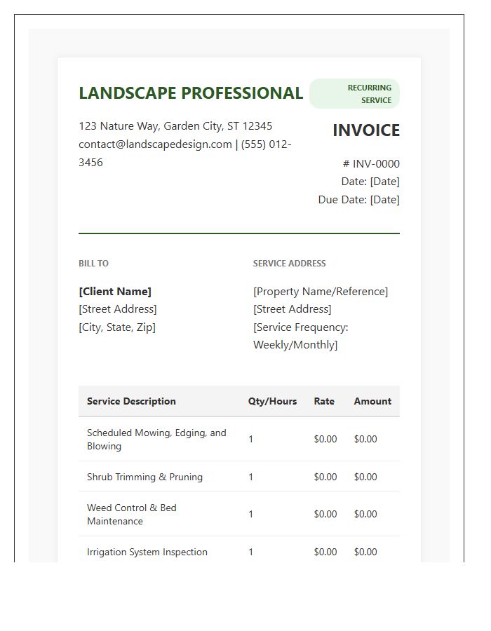 Professional Landscape Management Recurring Invoice Template