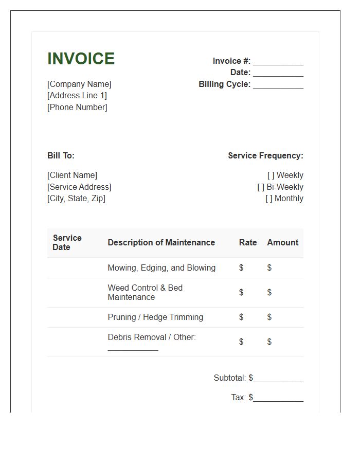 Recurring Groundskeeping Service Invoice Template