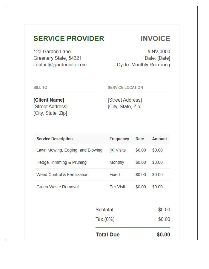 Residential Garden Maintenance Recurring Invoice Template