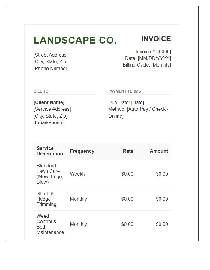 Standard Landscape Maintenance Recurring Invoice Template