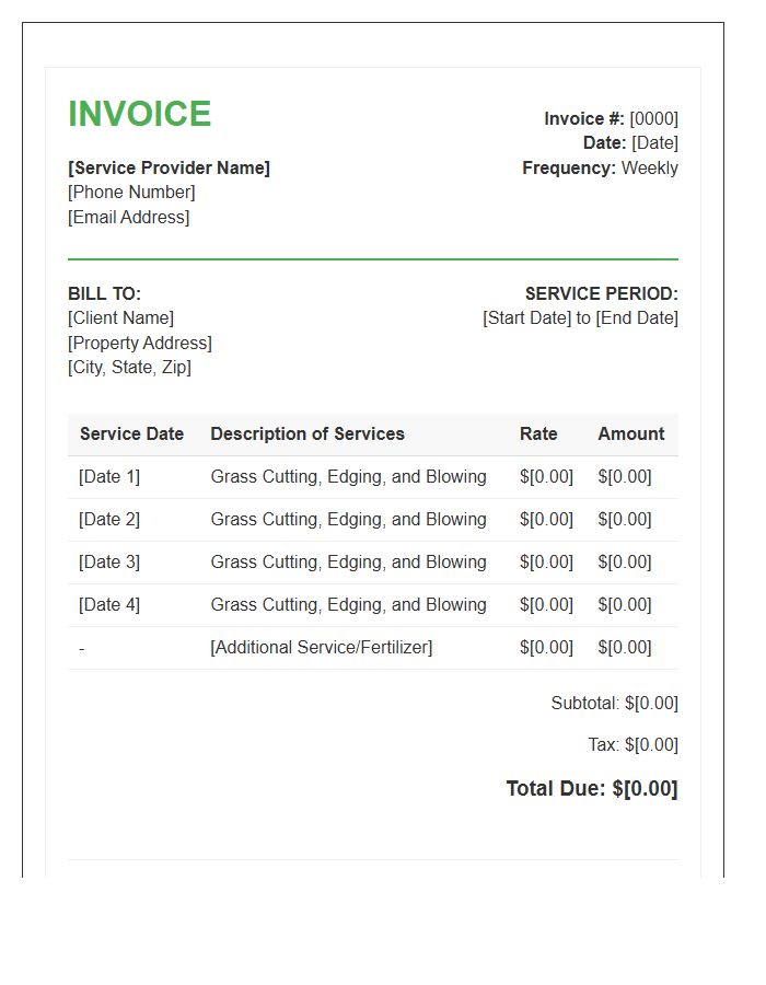 Weekly Grass Cutting Recurring Invoice Template