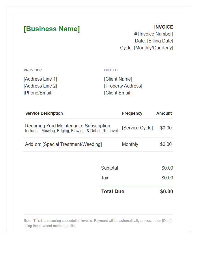 Yard Maintenance Subscription Recurring Invoice Template