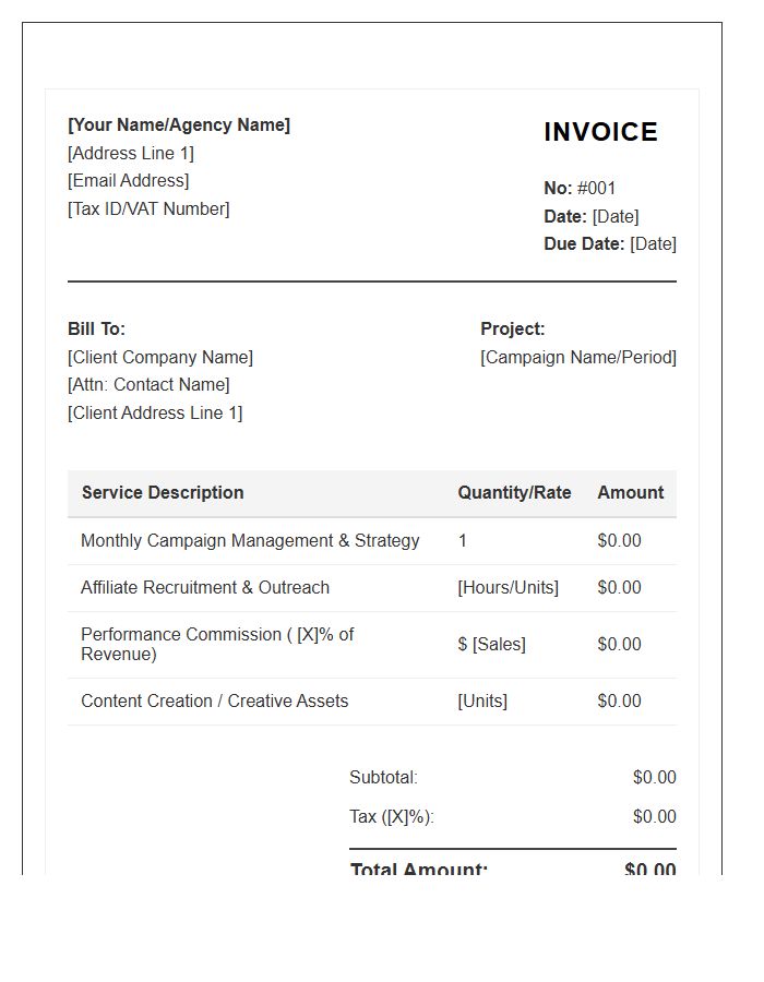 Affiliate Marketing Specialist Invoice Template