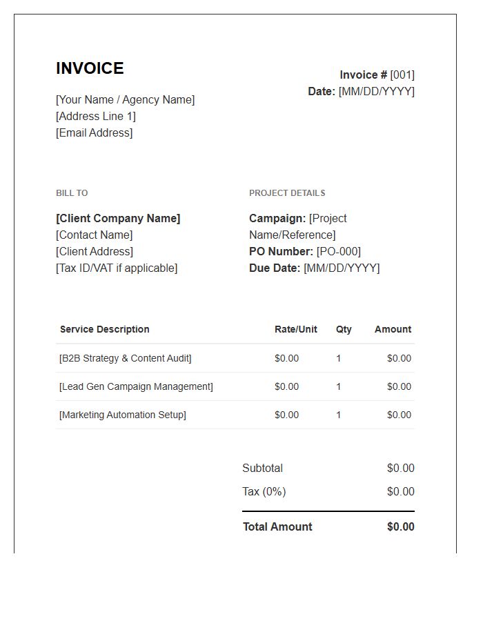 B2B Marketing Specialist Project Invoice Template