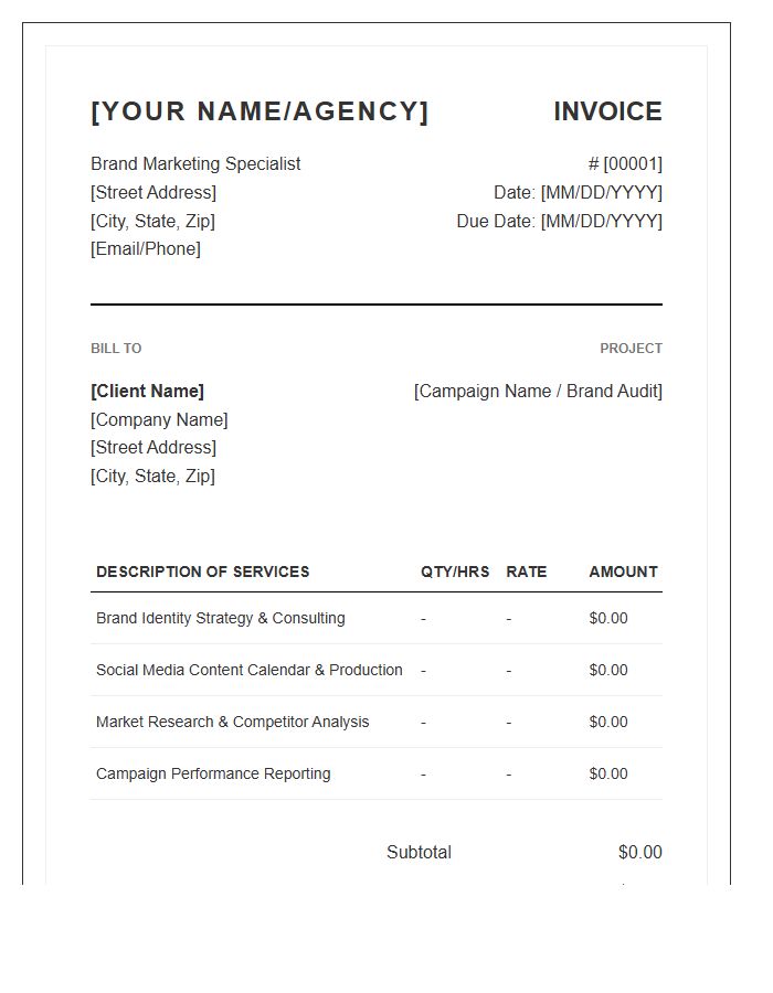 Brand Marketing Specialist Invoice Template