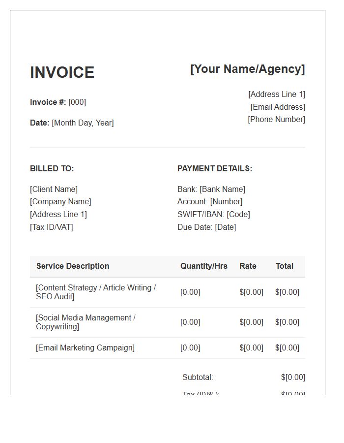 Content Marketing Specialist Billing Invoice Template