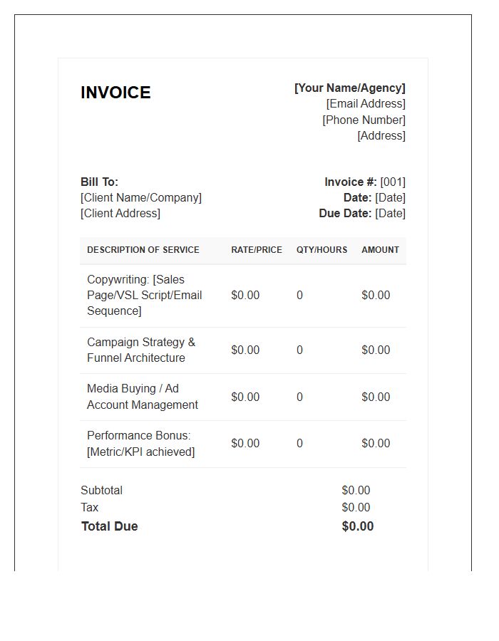 Direct Response Marketing Specialist Invoice Template