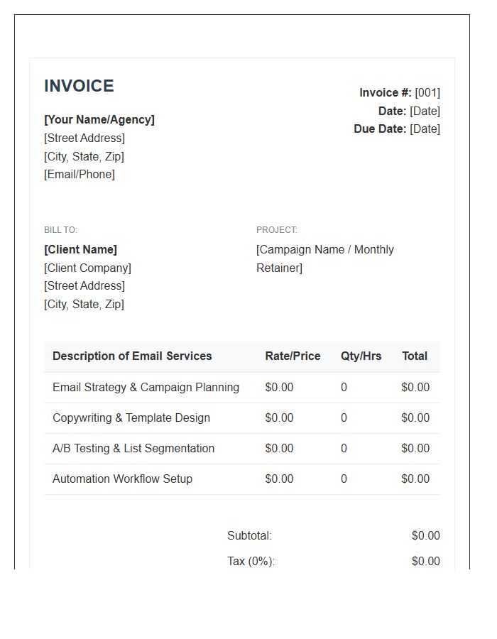 Email Marketing Specialist Invoice Template