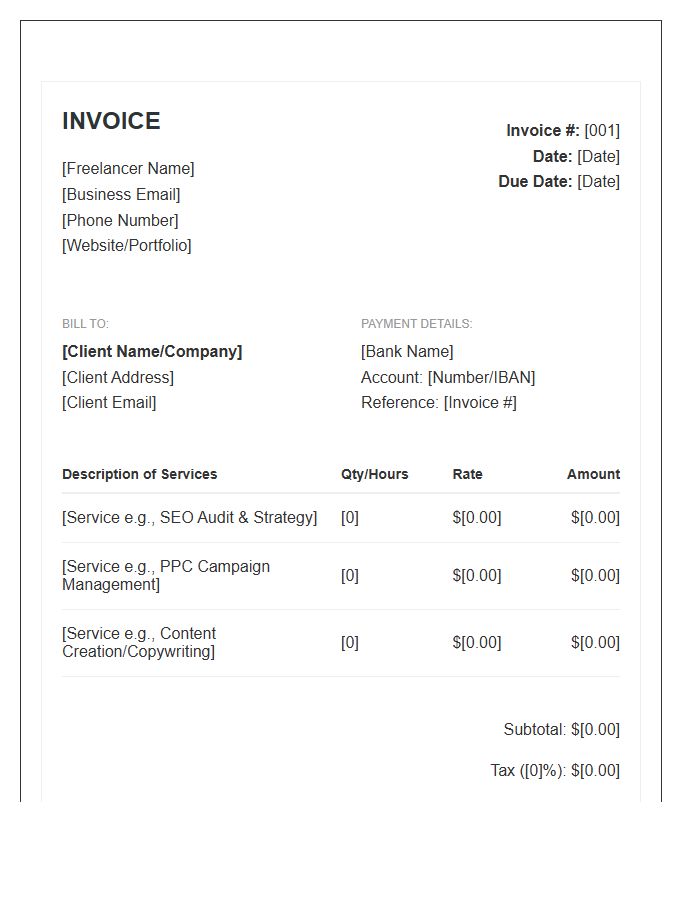 Freelance Digital Marketing Specialist Invoice Template