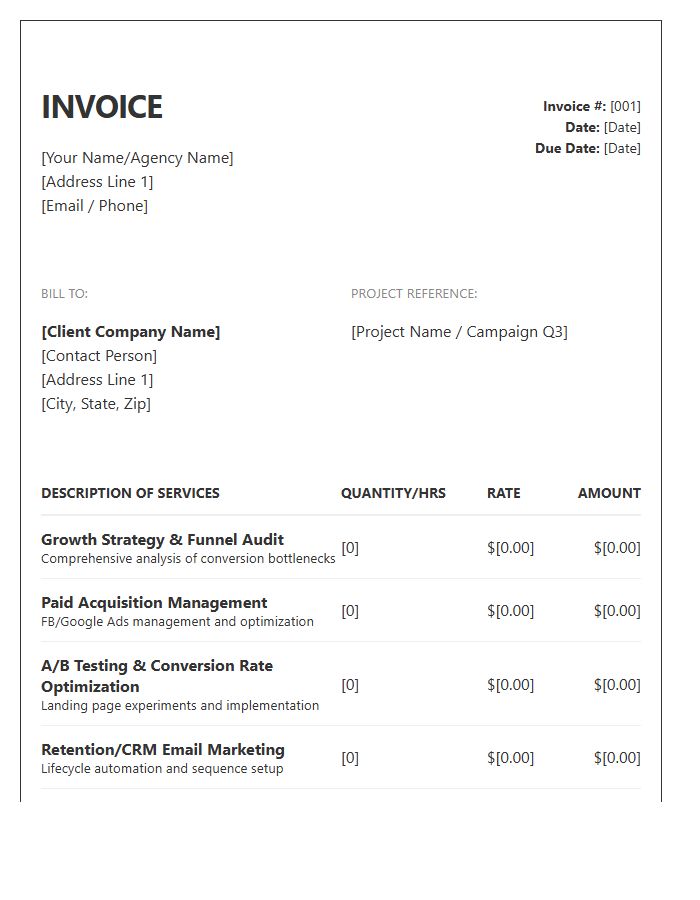 Growth Marketing Specialist Invoice Template