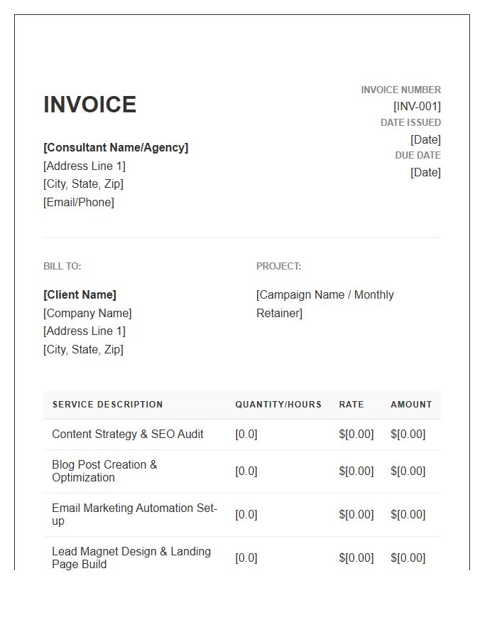 Inbound Marketing Specialist Service Invoice Template