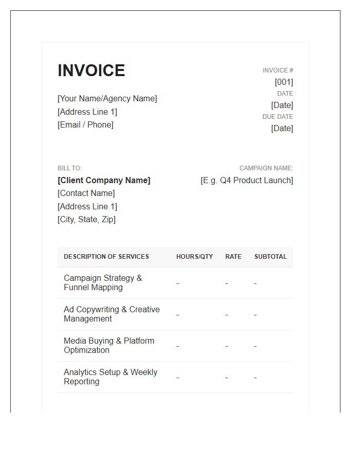 Marketing Campaign Specialist Invoice Template
