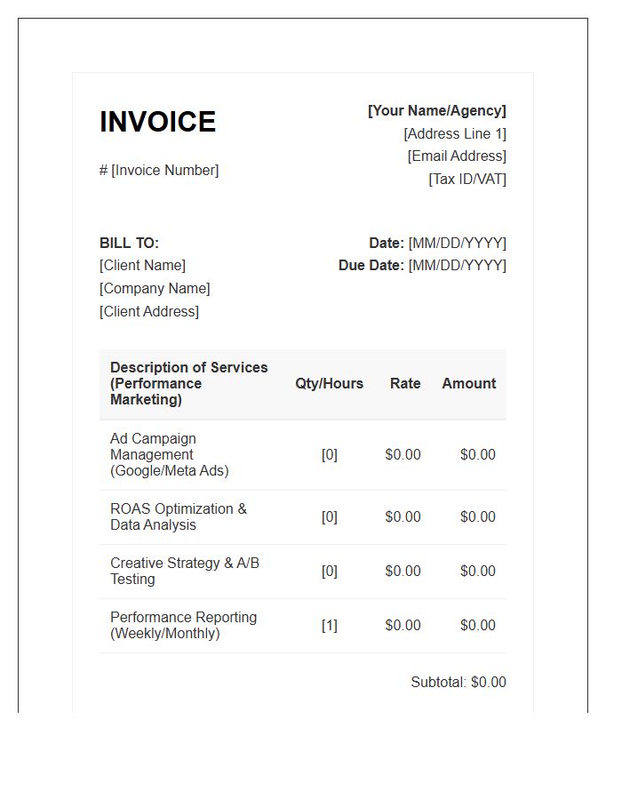 Performance Marketing Specialist Invoice Template