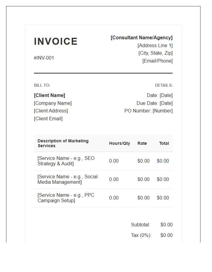 Professional Marketing Consultant Invoice Template