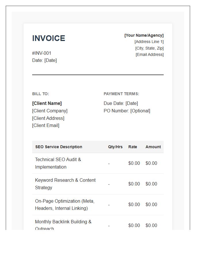 SEO Marketing Specialist Professional Invoice Template