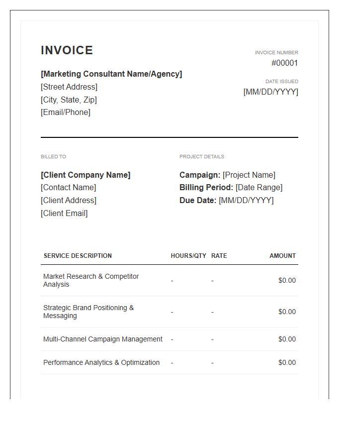 Strategic Marketing Specialist Service Invoice Template