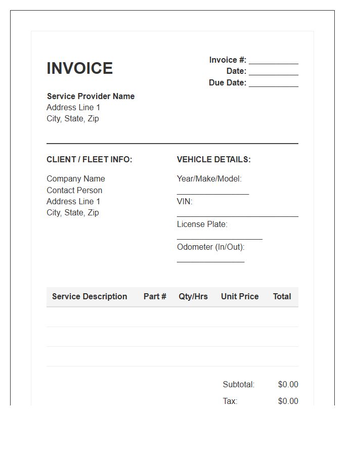 Fleet Vehicle Maintenance Management Invoice Template