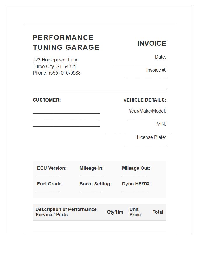 Performance Tuning Garage Service Invoice Template