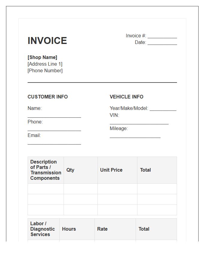 Transmission Repair Specialist Billing Invoice Template