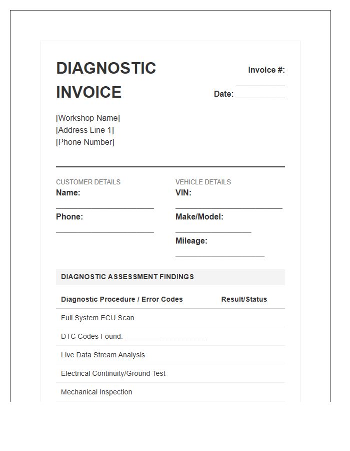 Vehicle Diagnostic Assessment Detailed Invoice Template