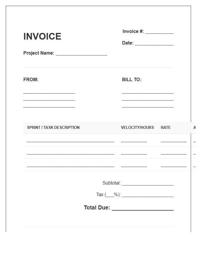 Agile Software Management Project Invoice Template