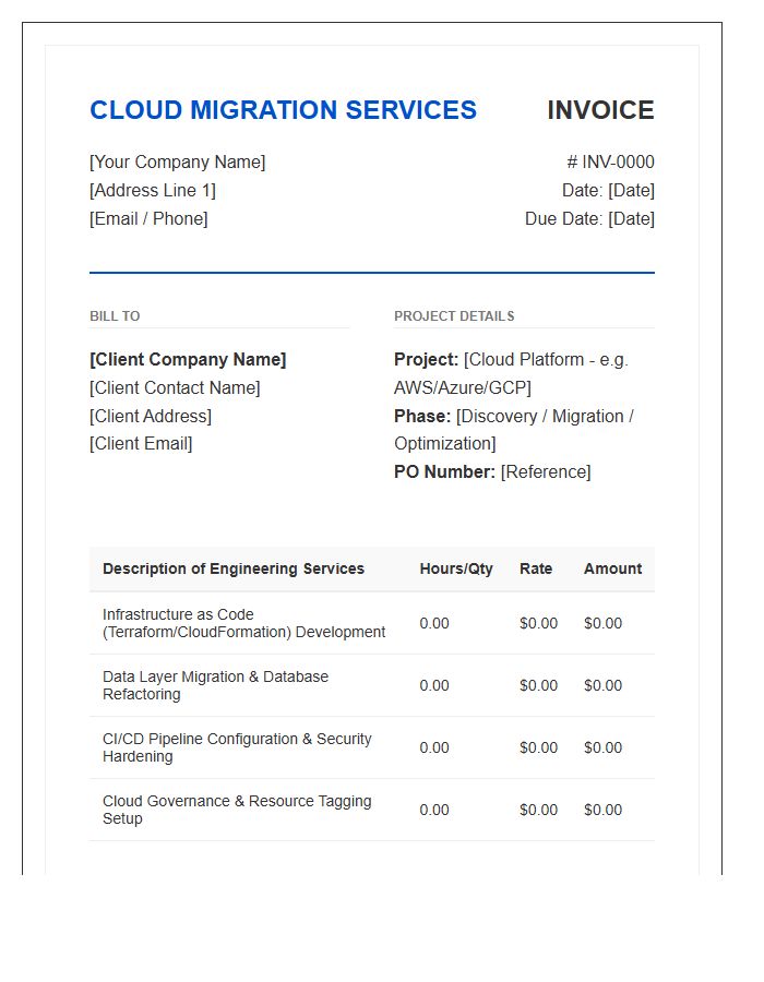 Cloud Migration Engineering Invoice Template