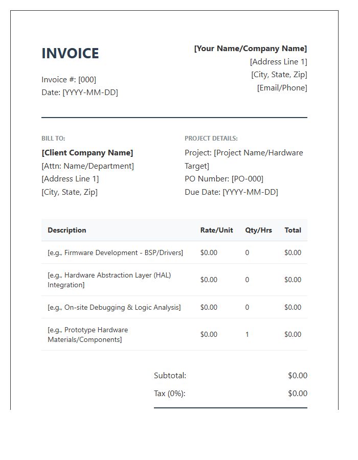 Embedded Software Engineering Invoice Template