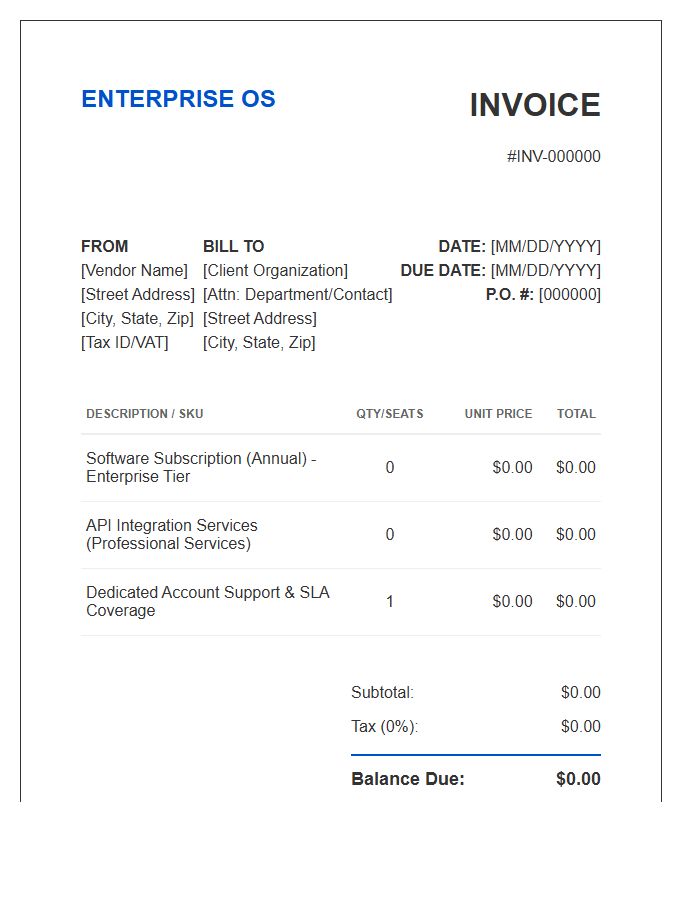 Enterprise Software System Invoice Template