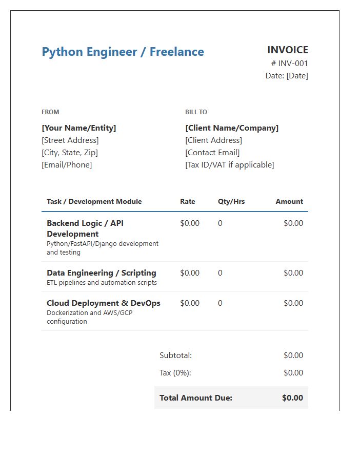 Freelance Python Engineering Invoice Template