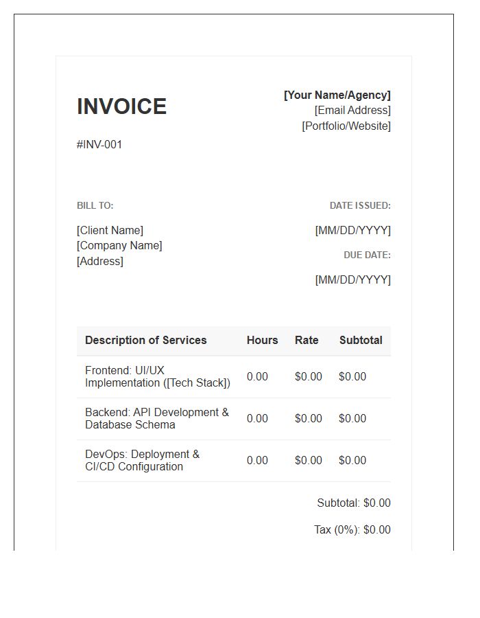 Full Stack Engineering Hourly Invoice Template