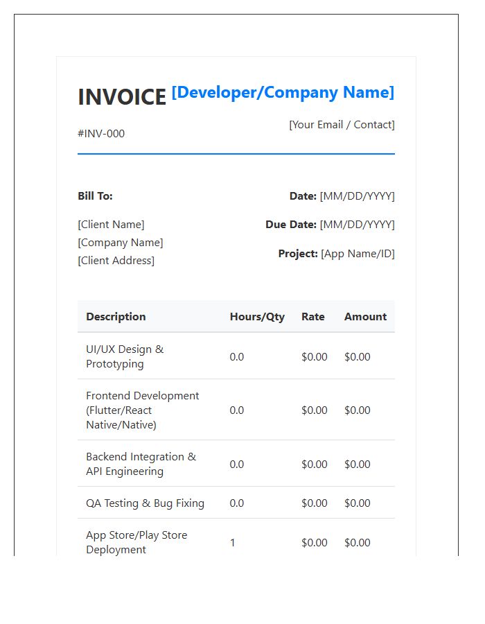 Mobile Application Engineering Invoice Template