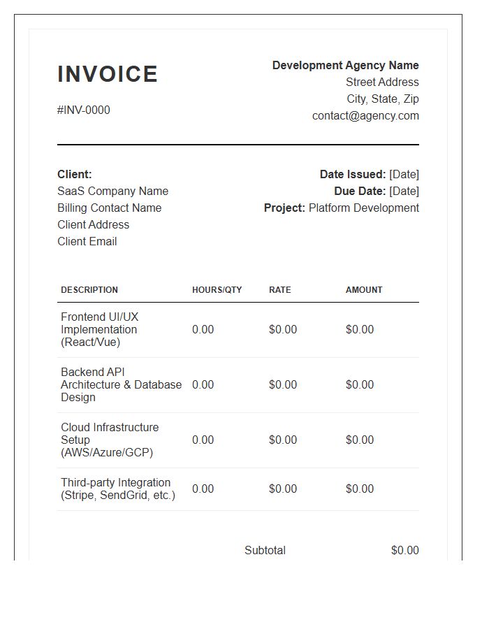SaaS Platform Development Invoice Template