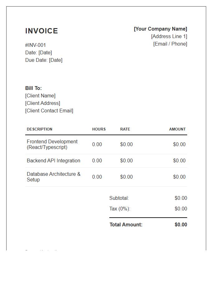Software Development Services Project Invoice Template
