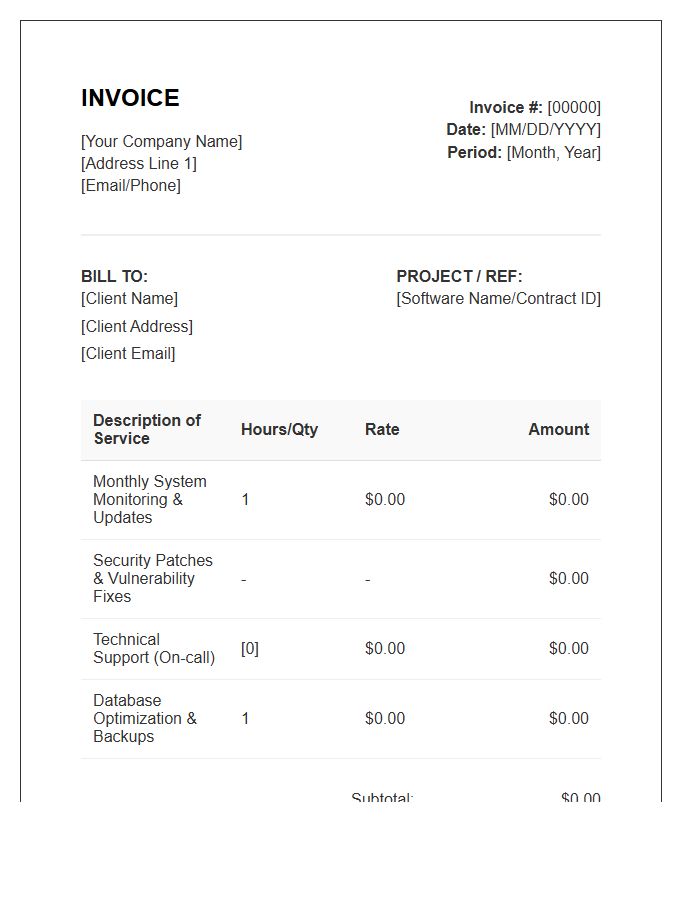 Software Maintenance Monthly Invoice Template