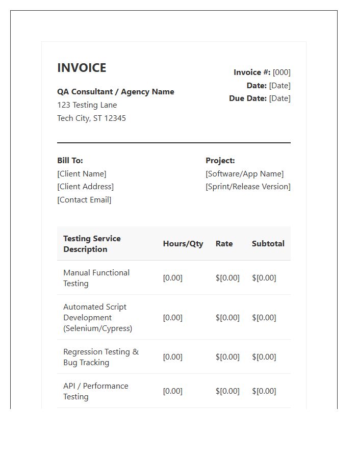 Software Quality Assurance Testing Invoice Template