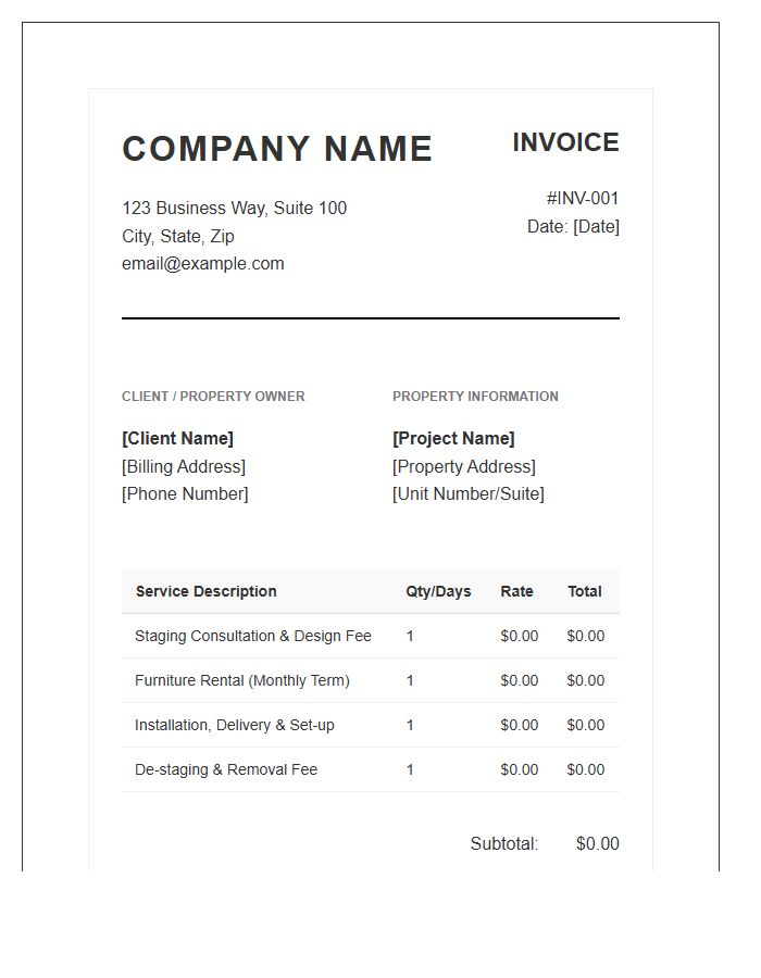 Commercial Home Staging Professional Invoice Template