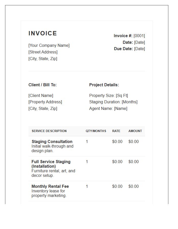 Full Service Home Staging Invoice Template