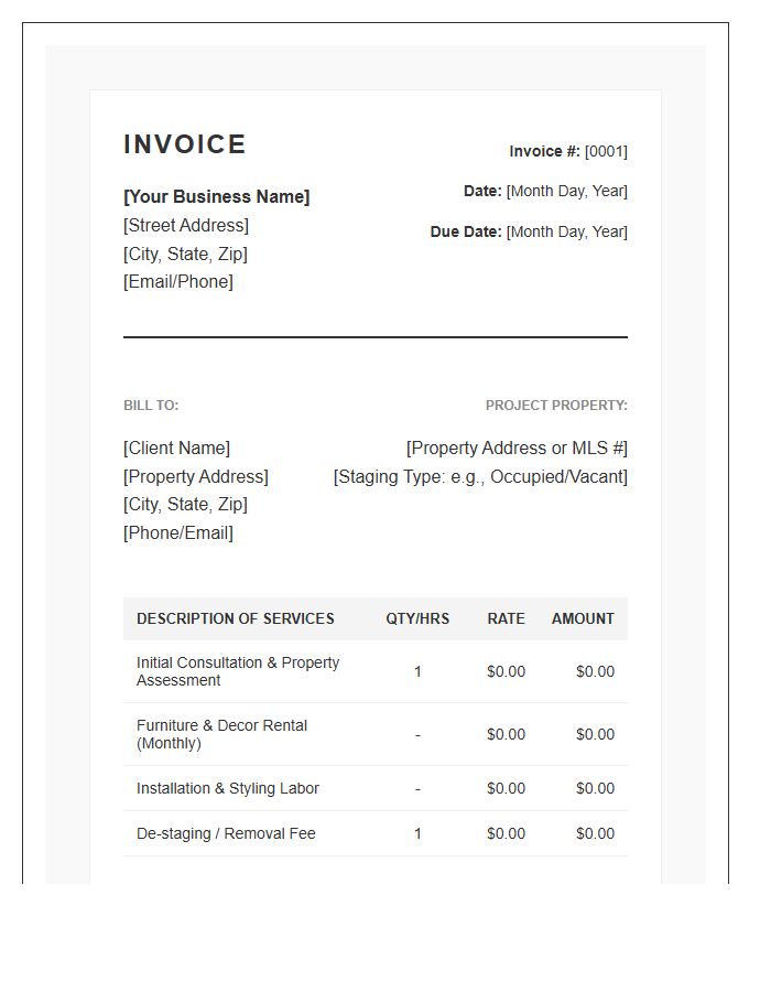 Home Staging Consultant Professional Invoice Template