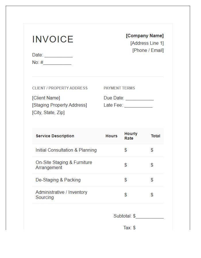 Home Staging Hourly Rate Invoice Template