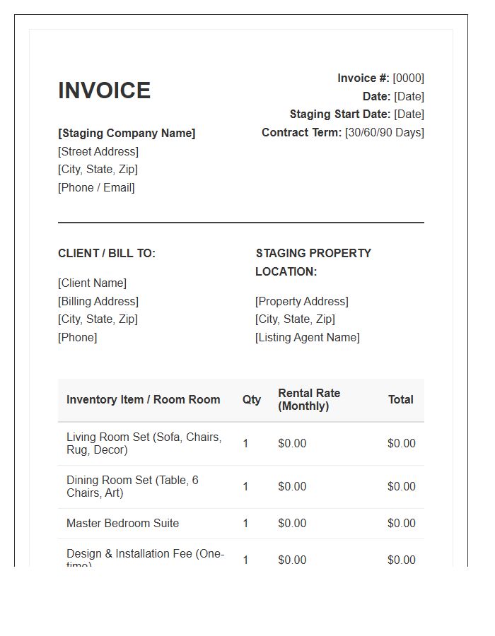Home Staging Inventory Rental Invoice Template