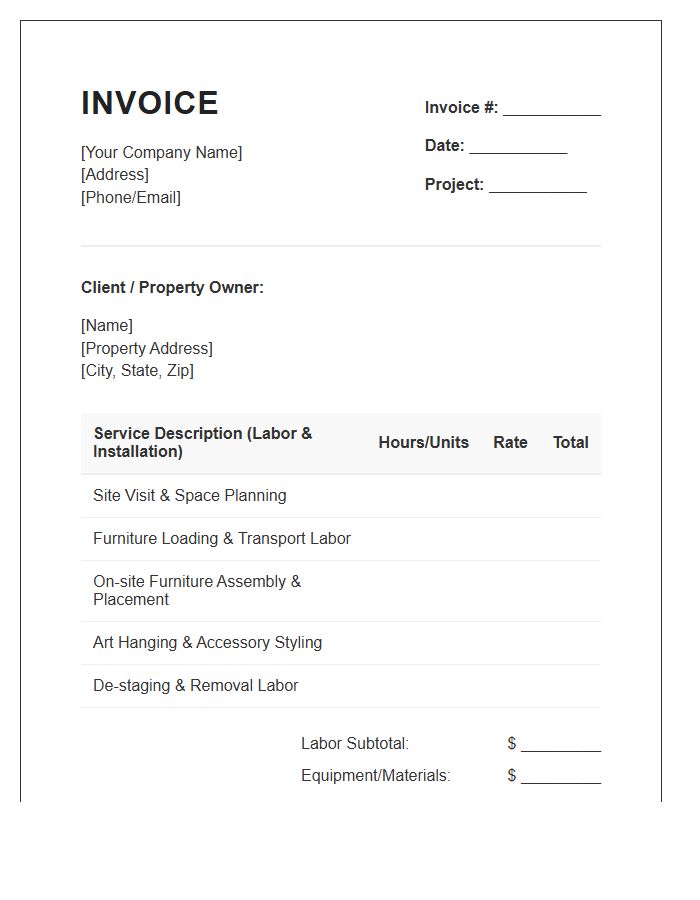 Home Staging Labor And Installation Invoice Template