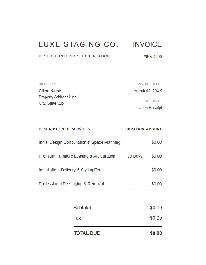 Luxury Home Staging Business Invoice Template