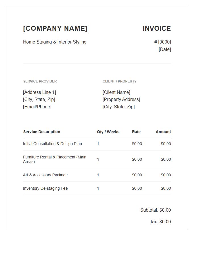 Modern Home Staging Service Invoice Template