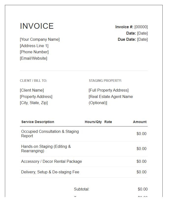 Occupied Home Staging Professional Invoice Template