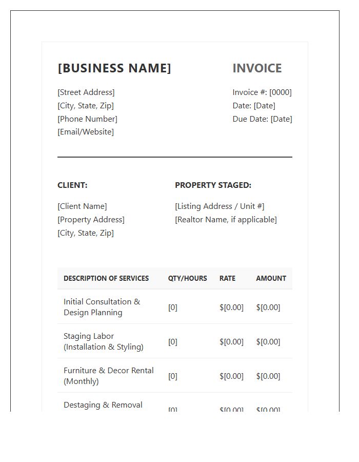Professional Home Staging Service Invoice Template