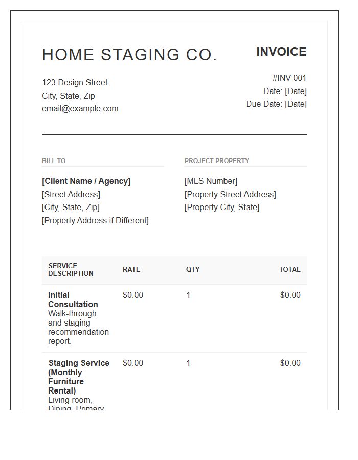 Real Estate Home Staging Professional Invoice Template